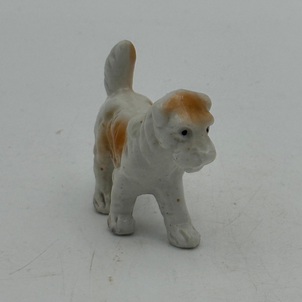 Vintage Japan Porcelain Terrier Dog Figurine White Tan Miniature Fox Terrier